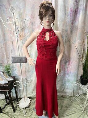 📌Nizz@le Style Hot Red Neck Holder Lace Mermaid Style Prom - Evening Dress